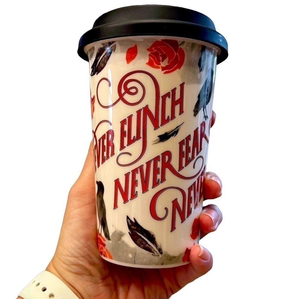 OWLCRATE Nevernight Ceramic Travel Coffee Mug And Silicone Lid Red Roses & Crows - Picture 9 of 9
